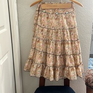 Midi, Paisley Print, Tiered,  Elastic Waist Skirt Light 100%  Cotton, Sz. Small